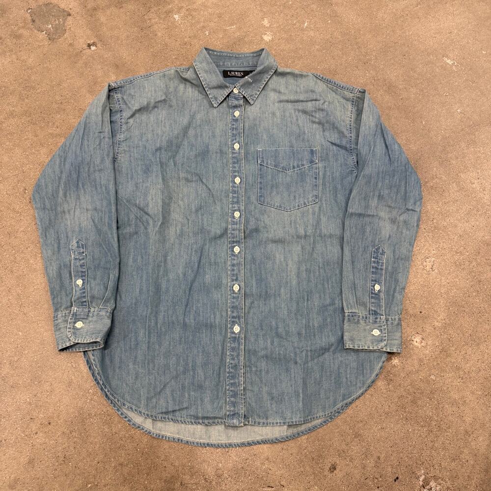 Lauren Ralph Lauren Button Down Chambray Shirt Blue Womens Large Classic